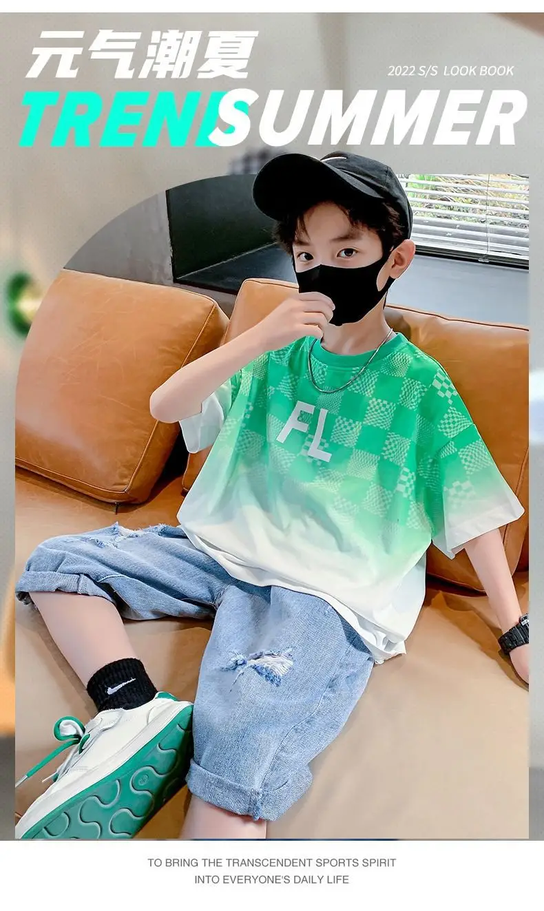 Boys Cotton T-Shirt Medium Blue FL Print — feature 2