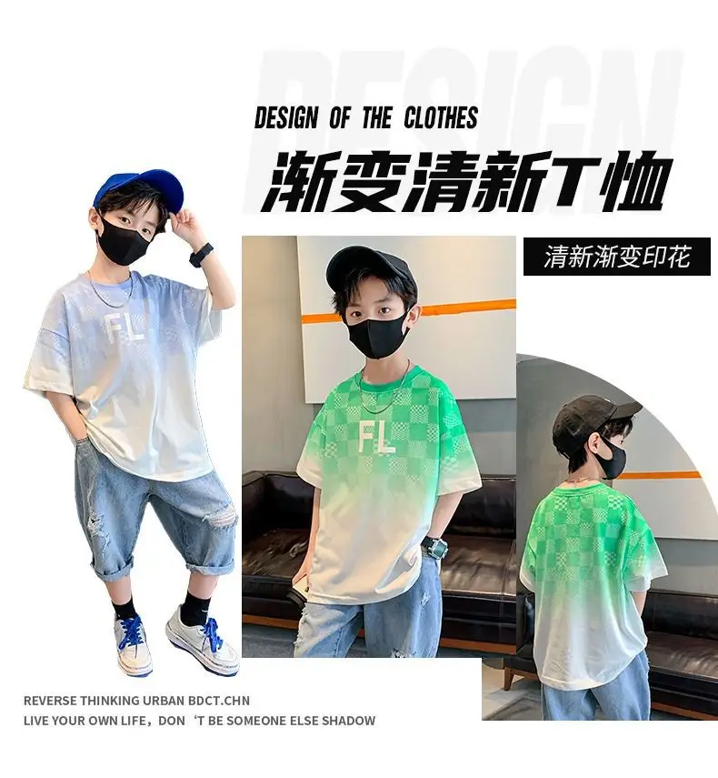 Boys Cotton T-Shirt Medium Blue FL Print — feature 3