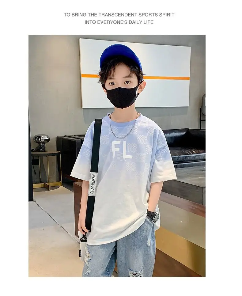 Boys Cotton T-Shirt Medium Blue FL Print — feature 4