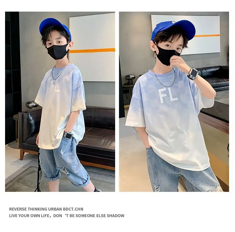 Boys Cotton T-Shirt Medium Blue FL Print — feature 5