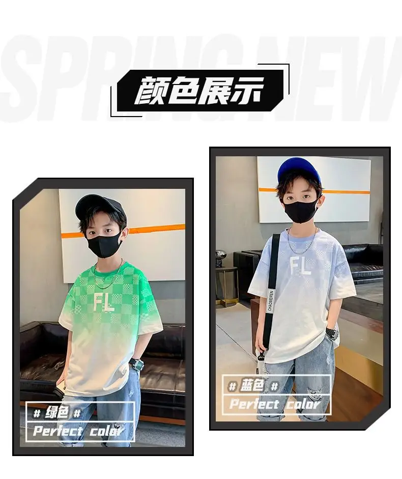 Boys Cotton T-Shirt Medium Blue FL Print — feature 9