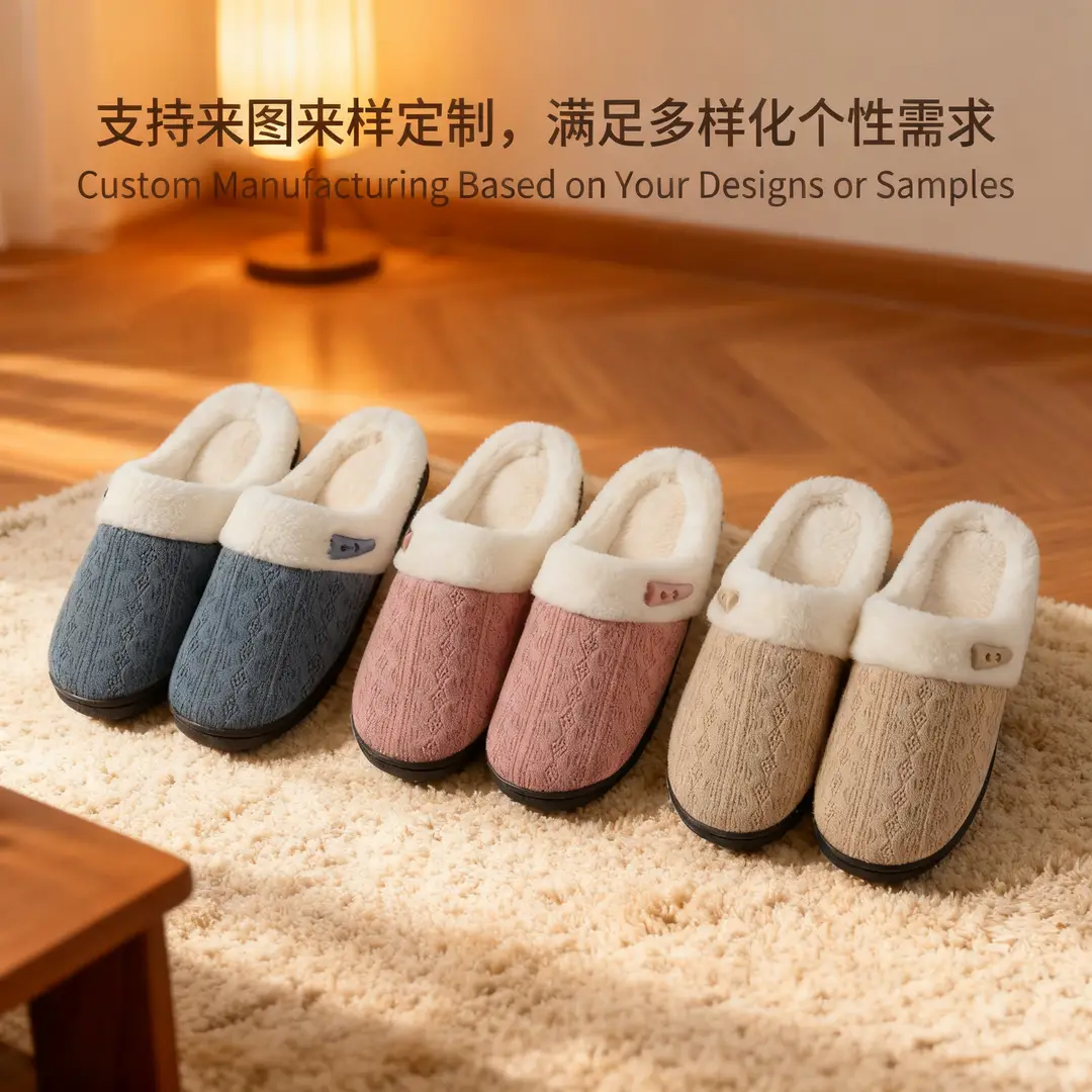Cross-Border Furry Slippers for Home Autumn and Winter Indoor Non-Slip Thick-Soled Cotton Slippers Warm and Thickened Men's Cotton Slippers for Women