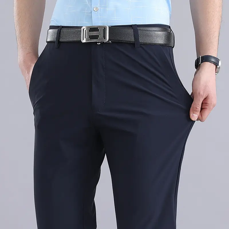 Men's Blue Ice Silk Western Trousers Elastic Loose Straight - Image 6