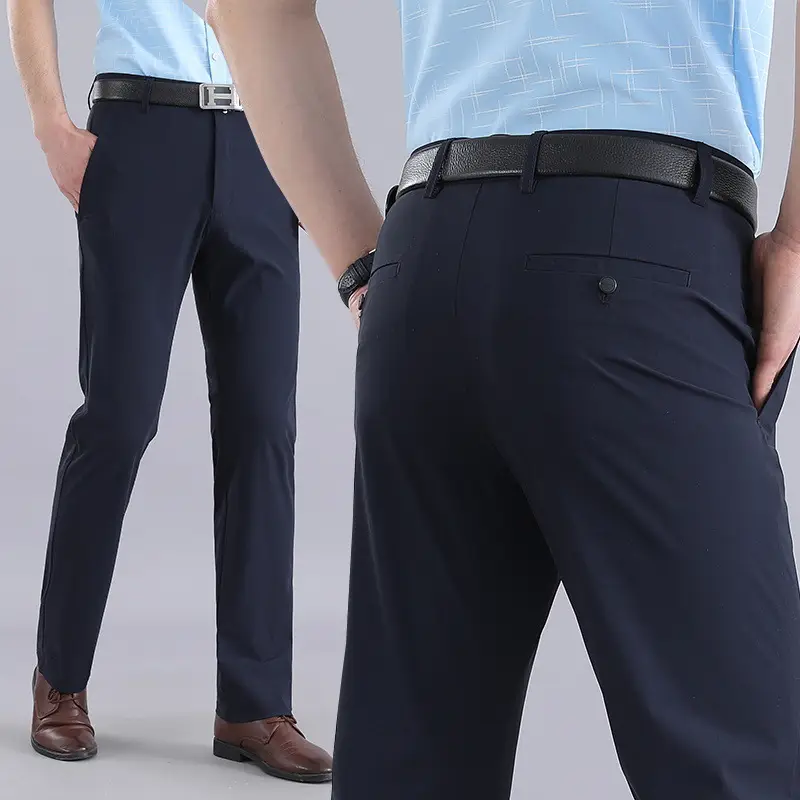 Men's Blue Ice Silk Western Trousers Elastic Loose Straight - Image 7