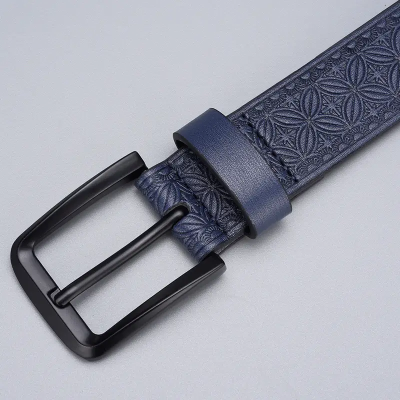 Men's Blue Embossed Zinc Alloy Belt with Buckle - Image 5