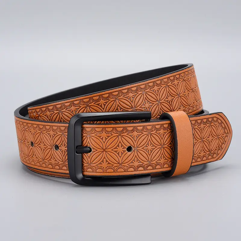 Men's Blue Embossed Zinc Alloy Belt with Buckle - Image 6