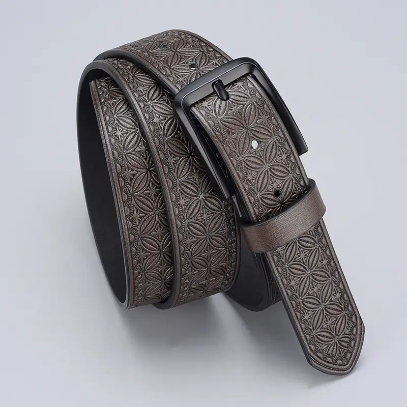 Men's Blue Embossed Zinc Alloy Belt with Buckle - Image 7