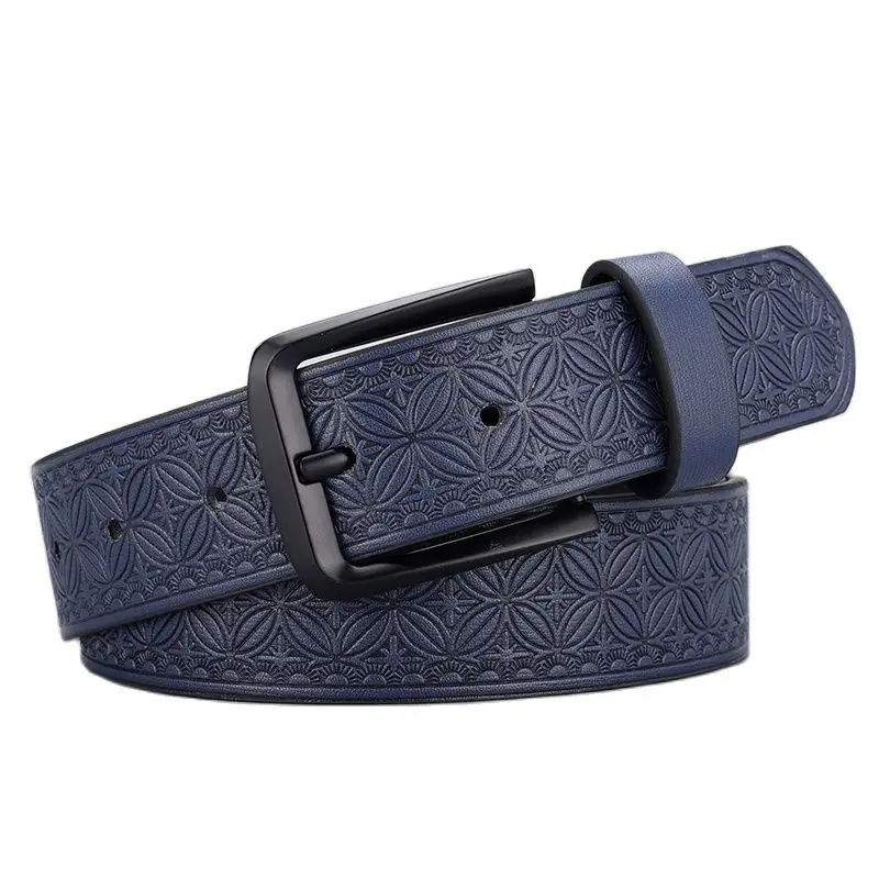 Men's Blue Embossed Zinc Alloy Belt with Buckle - Image 8