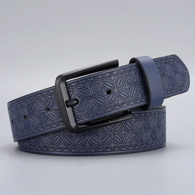 Men's Blue Embossed Zinc Alloy Belt with Buckle
