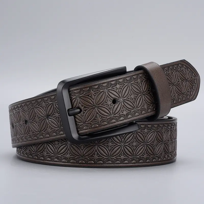 Men's Blue Embossed Zinc Alloy Belt with Buckle - Image 2