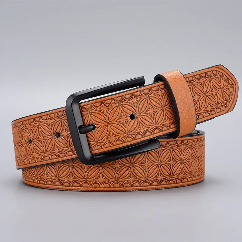 Men's Blue Embossed Zinc Alloy Belt with Buckle - Image 3