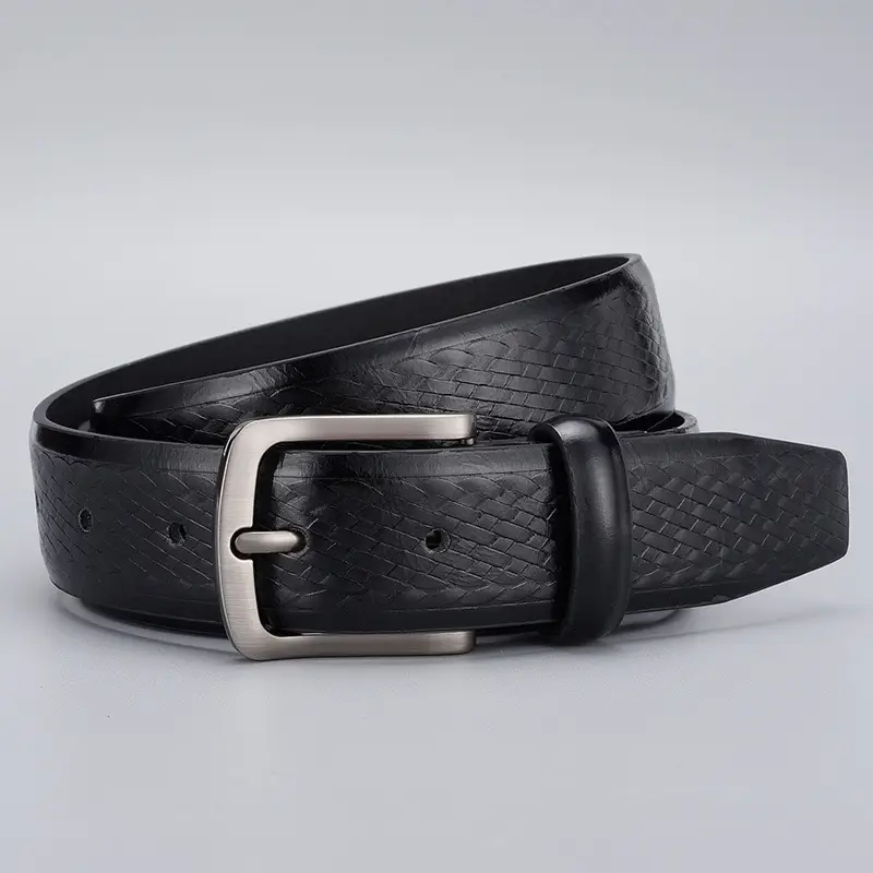 Men's Embossed Brown Belt with Zinc Alloy Buckle - Image 7