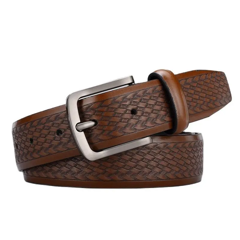 Men's Embossed Brown Belt with Zinc Alloy Buckle - Image 8