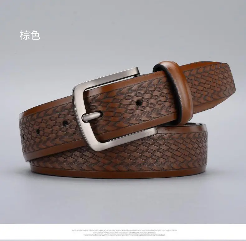 Men's Embossed Brown Belt with Zinc Alloy Buckle β feature 5