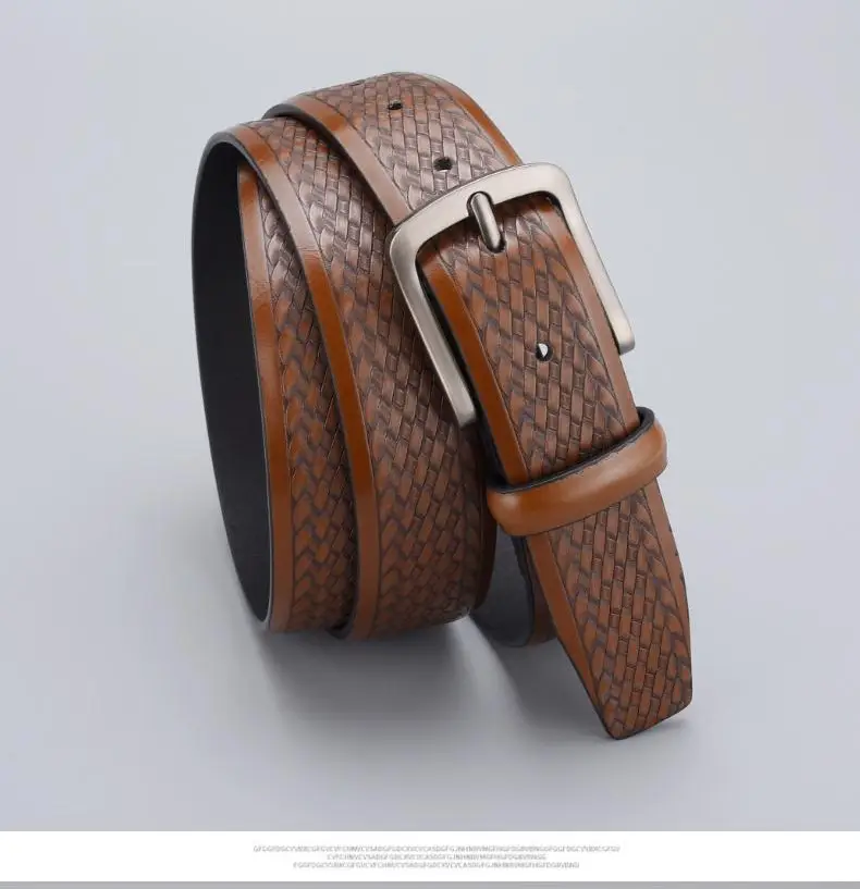 Men's Embossed Brown Belt with Zinc Alloy Buckle β feature 6