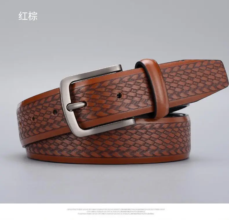 Men's Embossed Brown Belt with Zinc Alloy Buckle β feature 7