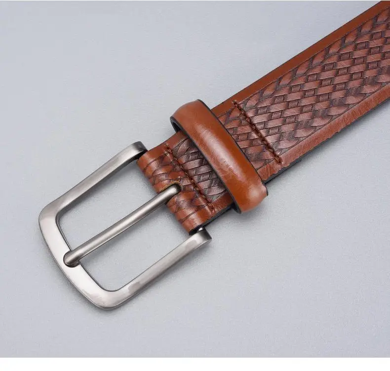 Men's Embossed Brown Belt with Zinc Alloy Buckle β feature 8