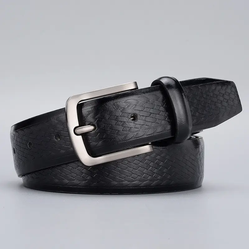 Men's Embossed Brown Belt with Zinc Alloy Buckle