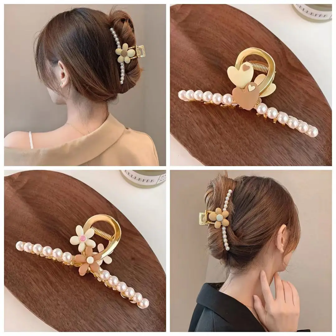 Women's Metallic Pearl Hair Clip Summer Large - Image 6