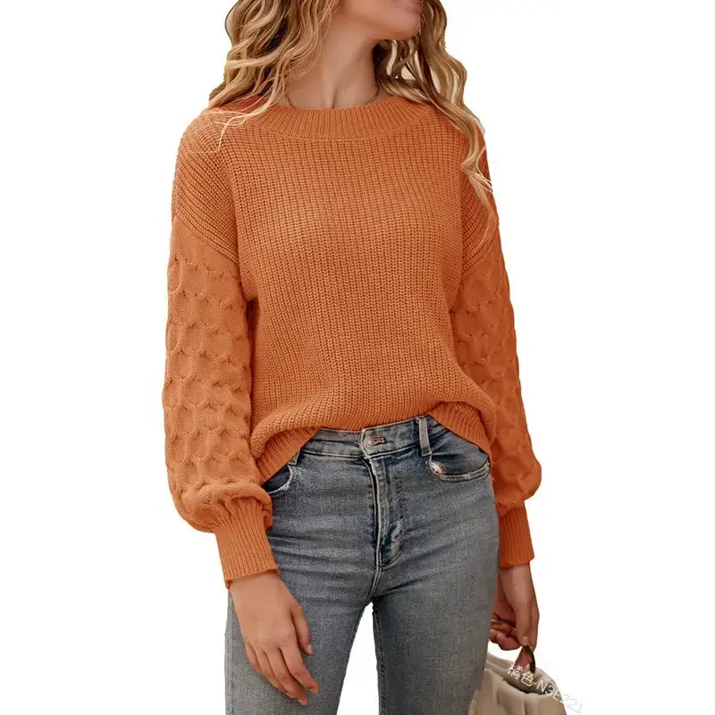 European American Long Sleeve Knitted Sweater Orange 2023