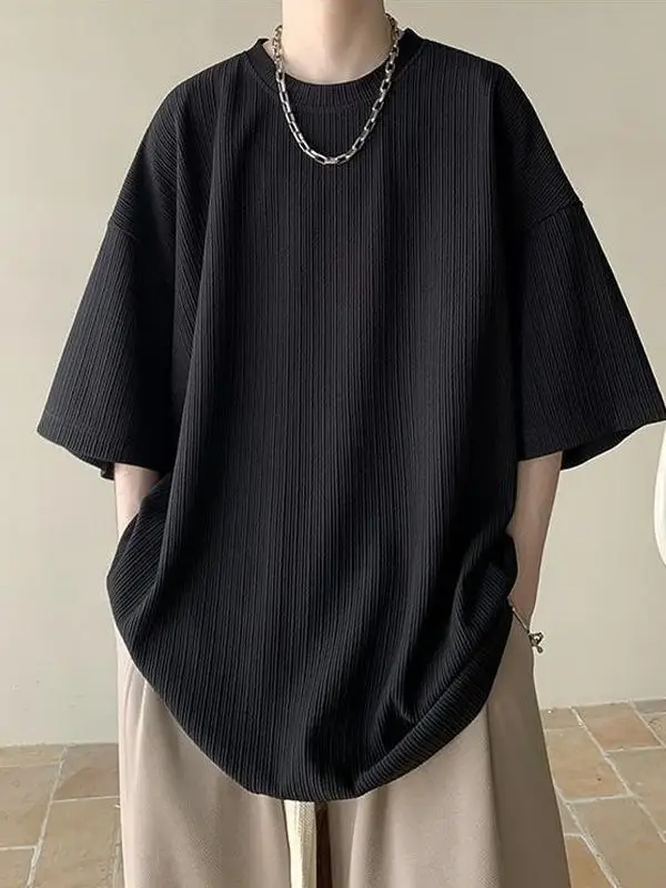 Dark Green Ice Silk T-Shirt Men's Summer Loose Fit - Image 7