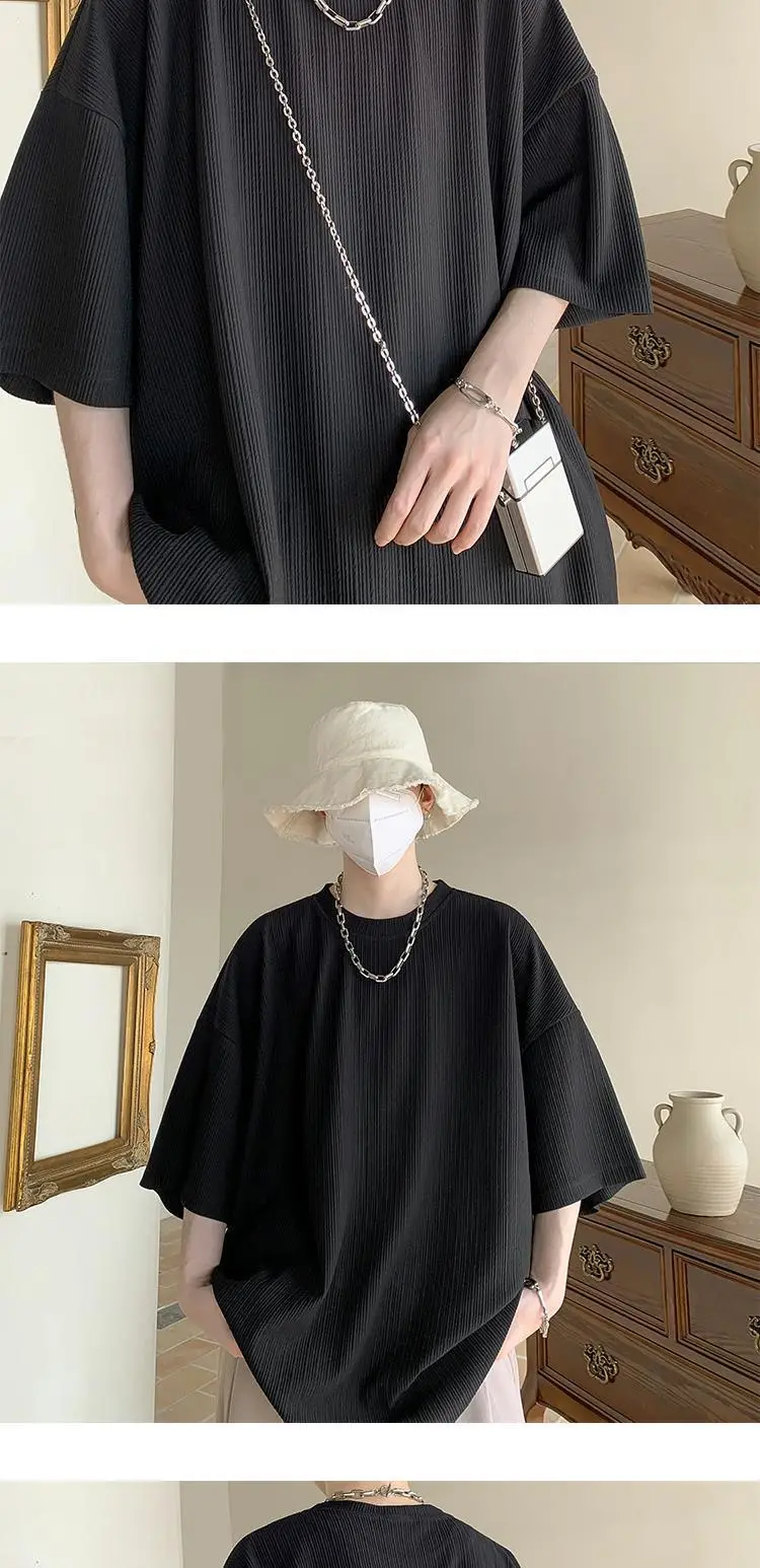 Dark Green Ice Silk T-Shirt Men's Summer Loose Fit — feature 3