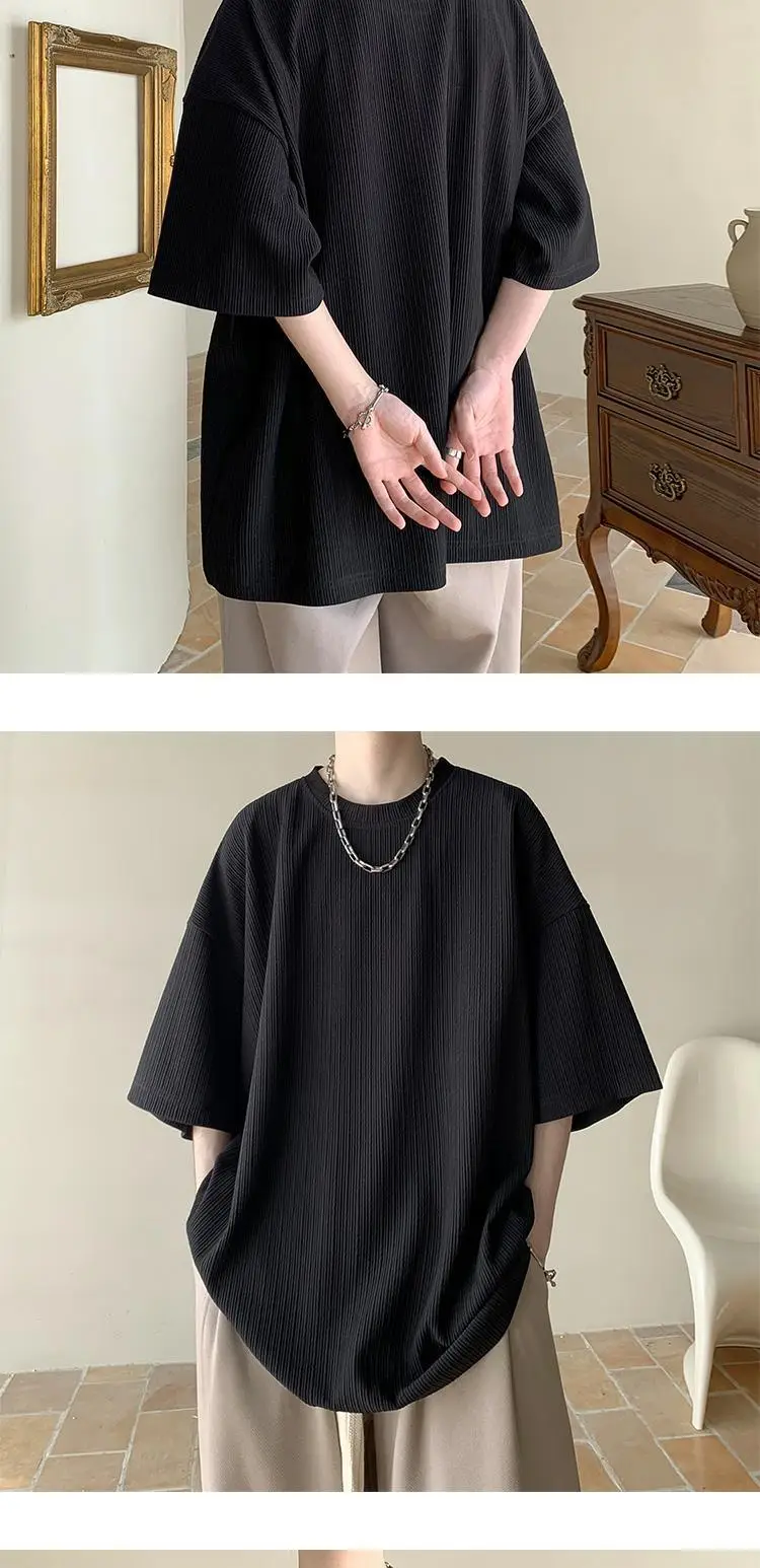 Dark Green Ice Silk T-Shirt Men's Summer Loose Fit — feature 4