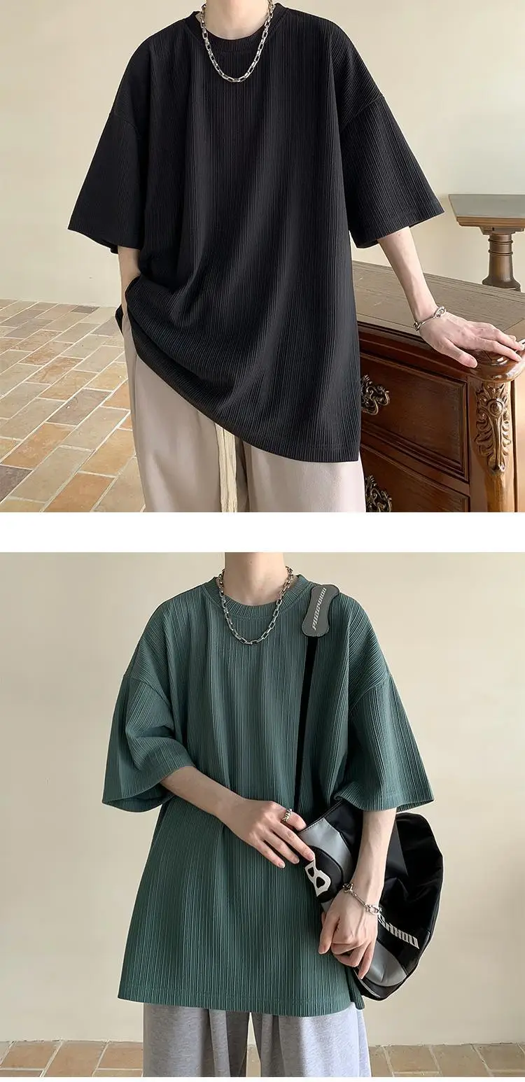 Dark Green Ice Silk T-Shirt Men's Summer Loose Fit — feature 5