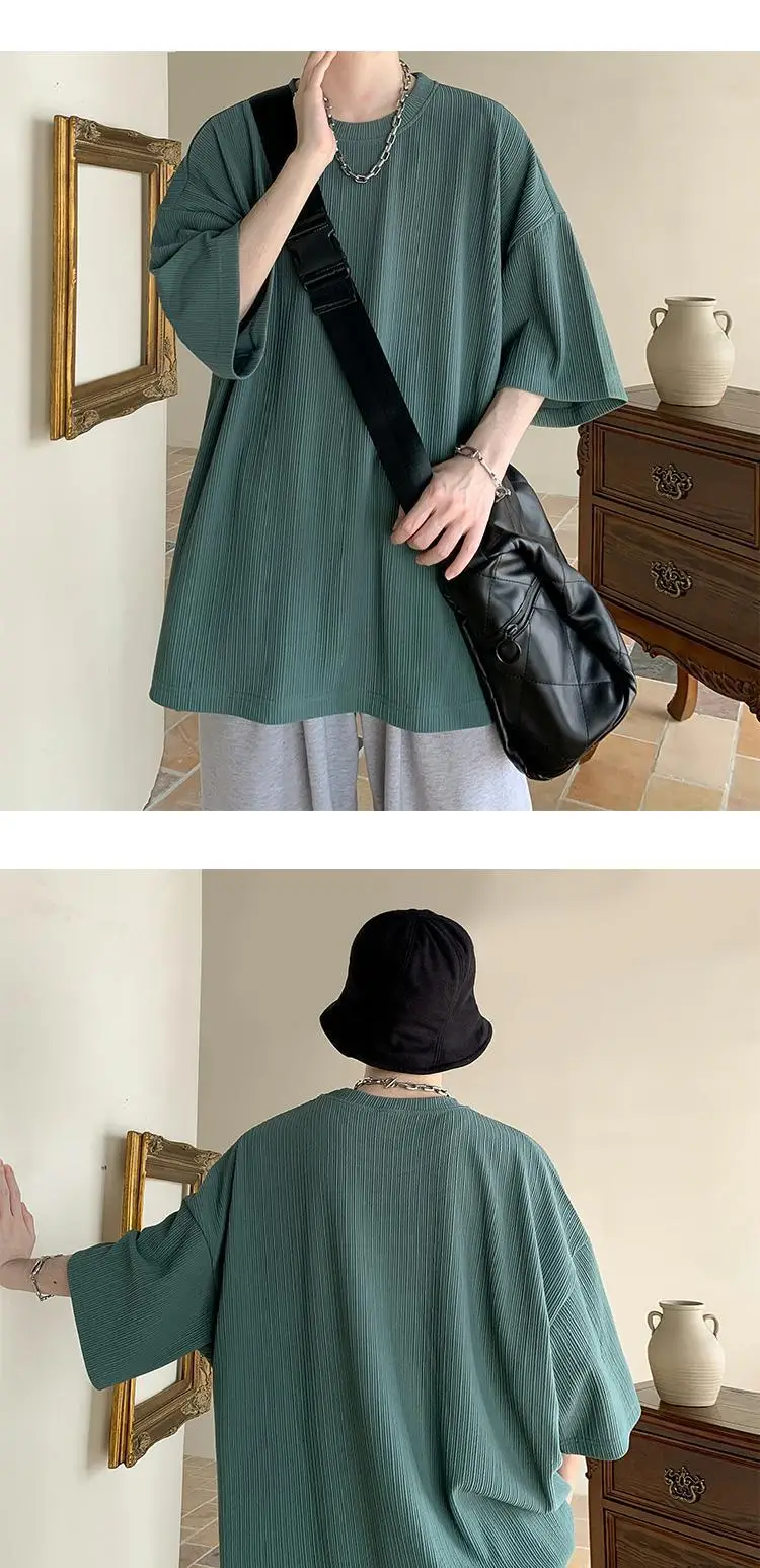 Dark Green Ice Silk T-Shirt Men's Summer Loose Fit — feature 6