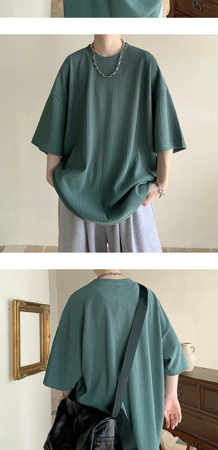Dark Green Ice Silk T-Shirt Men's Summer Loose Fit — feature 7