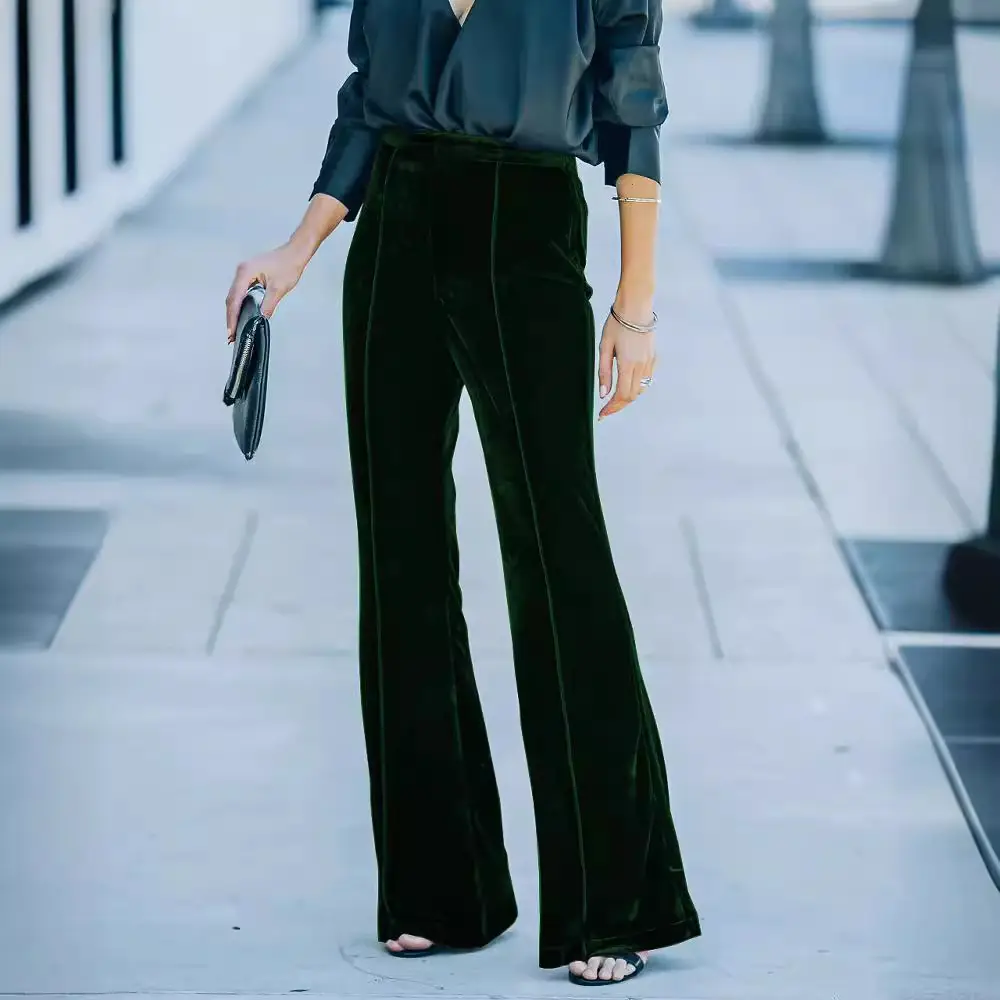 High Waist Velvet Boot Cut Pants for Women 2023 - Image 8