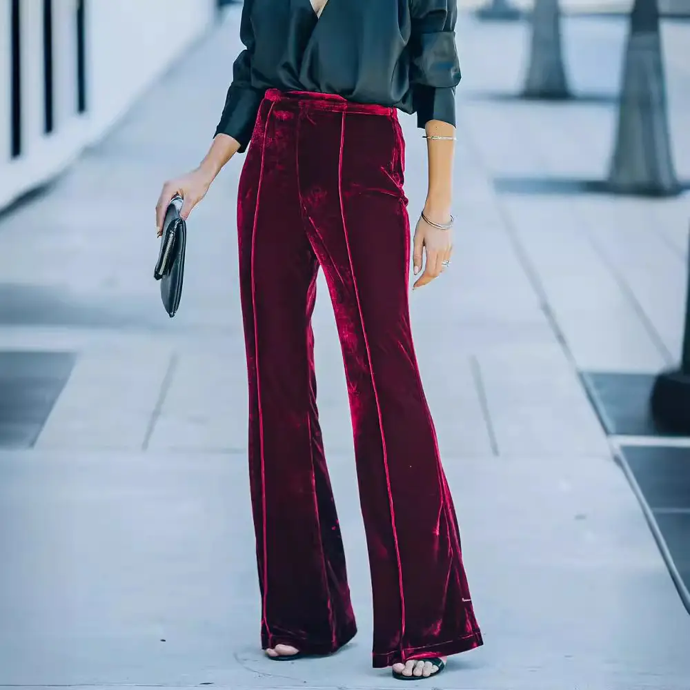 High Waist Velvet Boot Cut Pants for Women 2023 - Image 9
