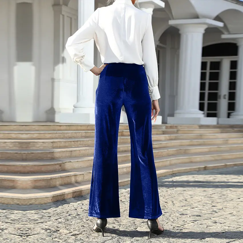Black Velvet Flared High-Waist Pants for Women — feature 15