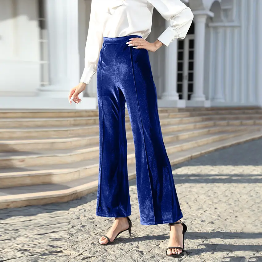 Black Velvet Flared High-Waist Pants for Women — feature 16