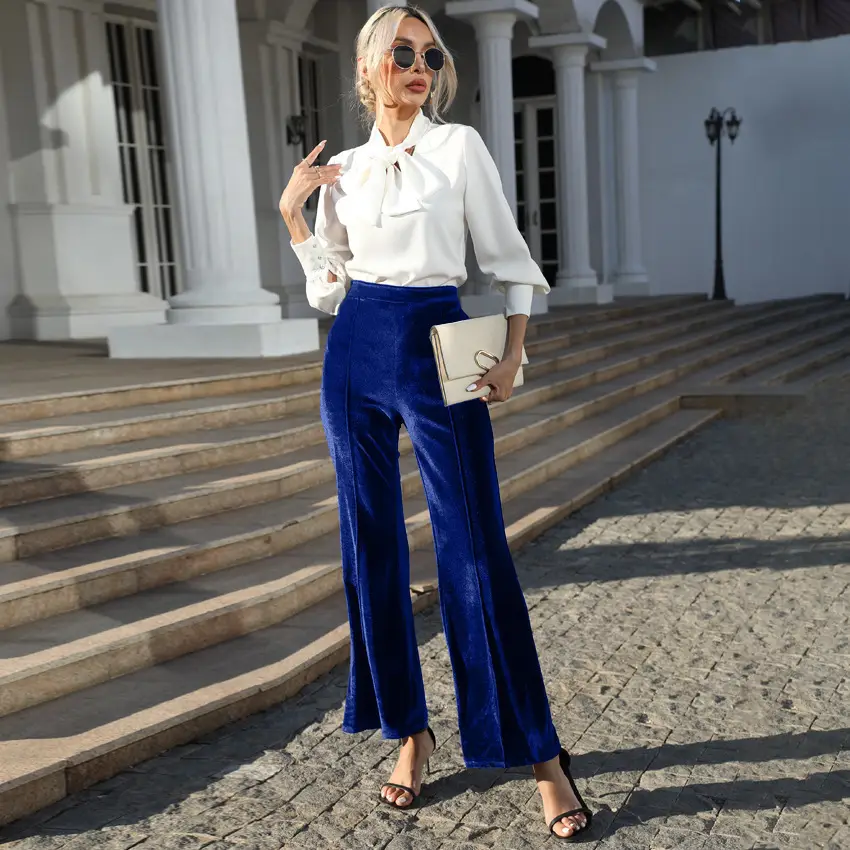 Black Velvet Flared High-Waist Pants for Women — feature 17