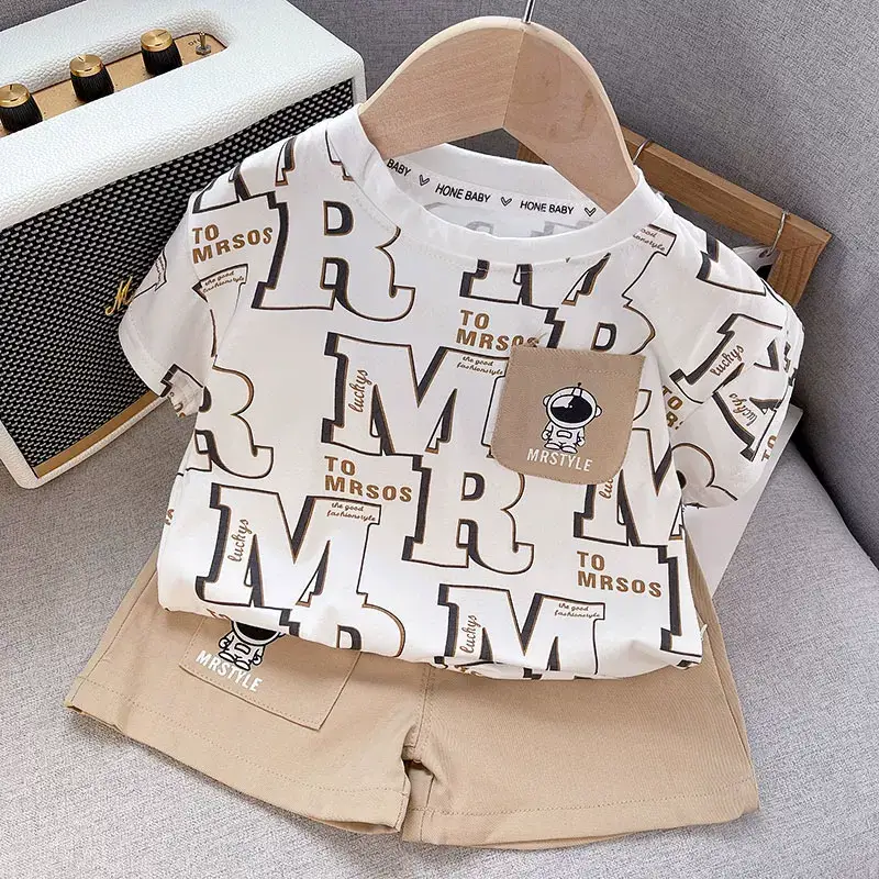 Boys 2-Piece Summer Suit White M Print Shorts Set — feature 13