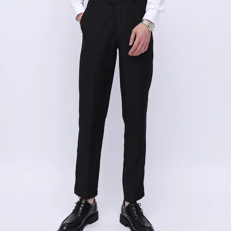 Men's Grey Slim Fit Cropped Trousers Business Casual