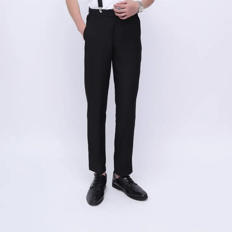 Men's Grey Slim Fit Cropped Trousers Business Casual