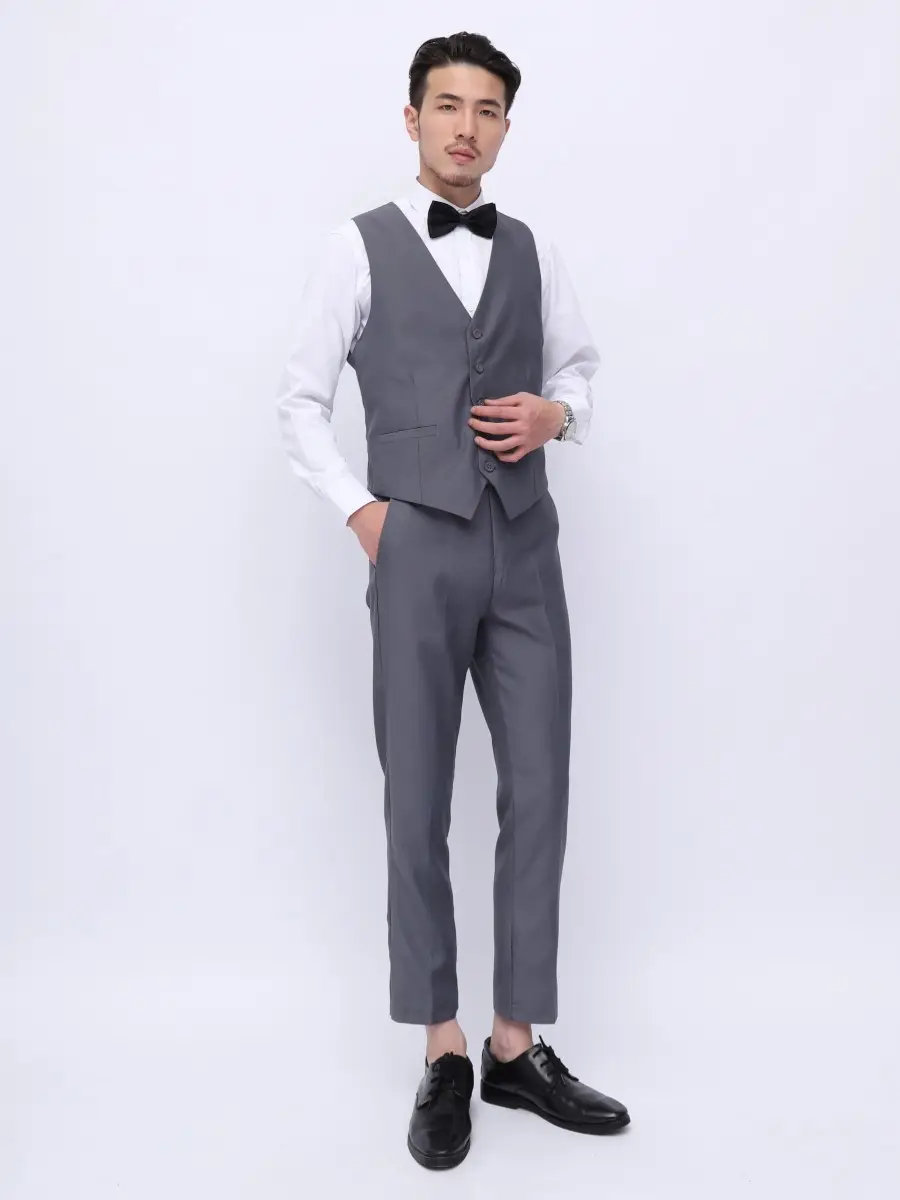 Men's Grey Slim Fit Cropped Trousers Business Casual — feature 5