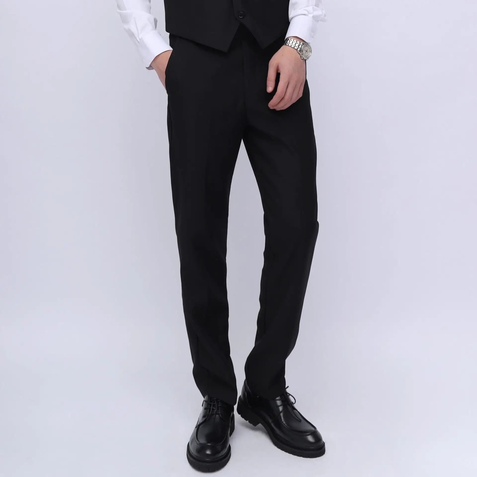 Men's Grey Slim Fit Cropped Trousers Business Casual — feature 8