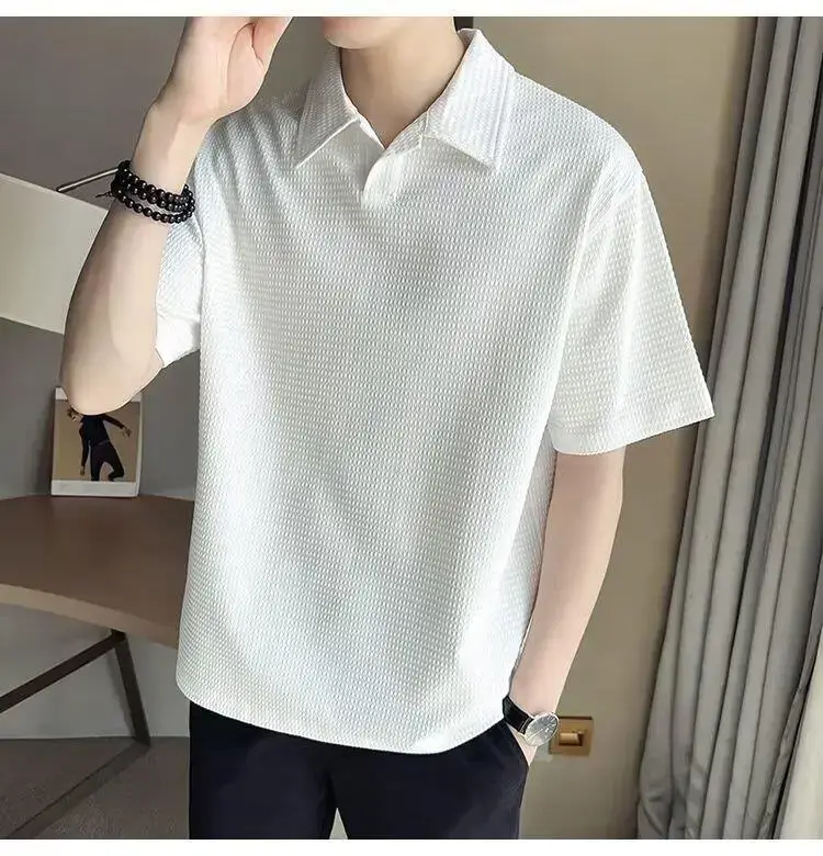 Men Black Polo T-Shirt Short Sleeve Collar - Image 5