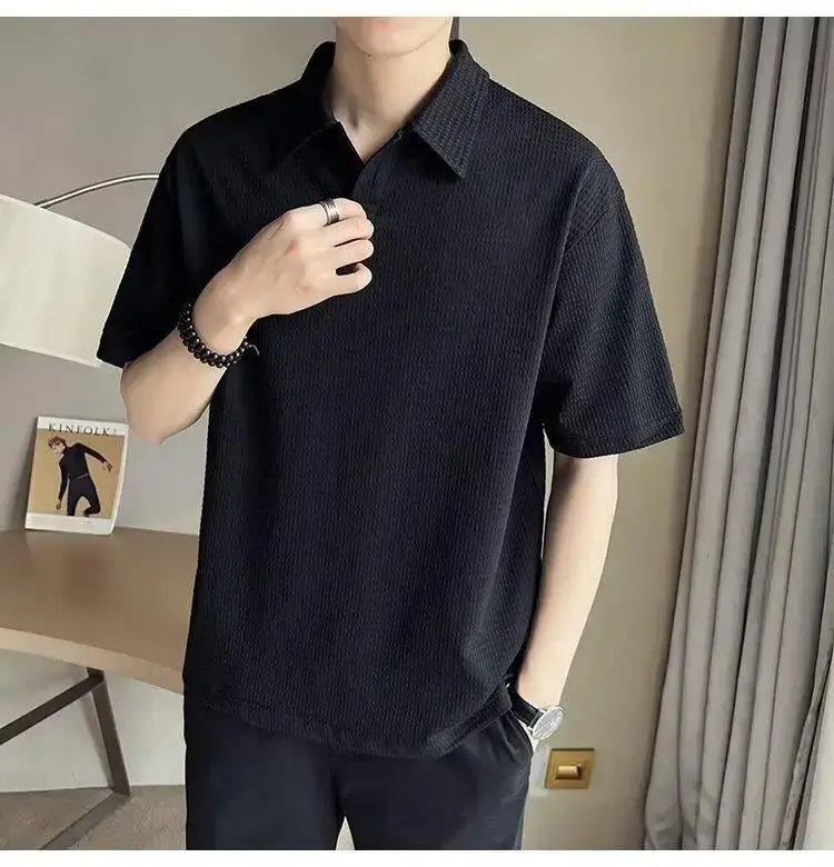 Men Black Polo T-Shirt Short Sleeve Collar - Image 6