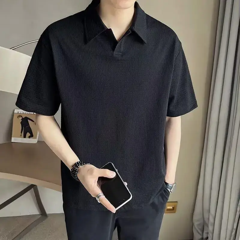 Men Black Polo T-Shirt Short Sleeve Collar - Image 2