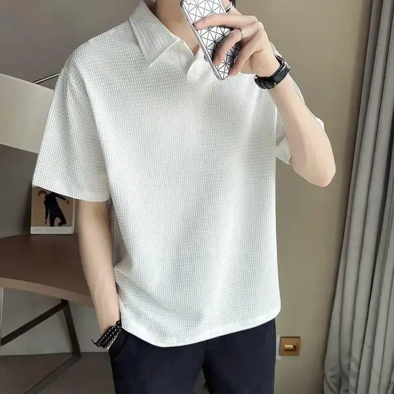 Men Black Polo T-Shirt Short Sleeve Collar - Image 3