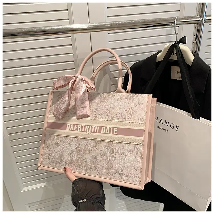 Women Embroidered Pink Tote Bag with Bow — feature 20