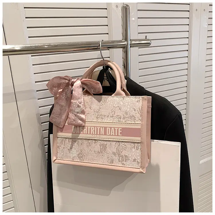 Women Embroidered Pink Tote Bag with Bow — feature 21