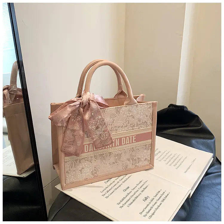 Women Embroidered Pink Tote Bag with Bow — feature 22