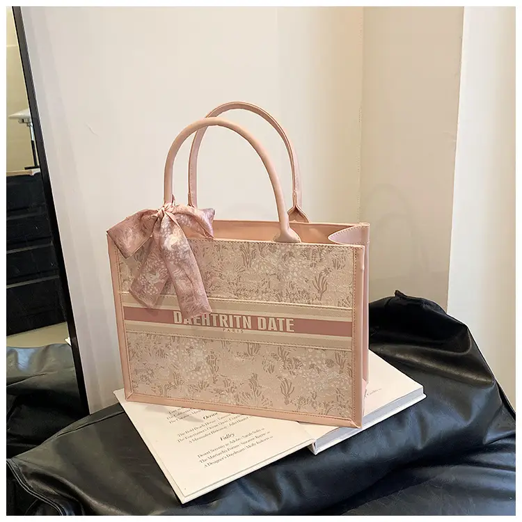 Women Embroidered Pink Tote Bag with Bow — feature 23