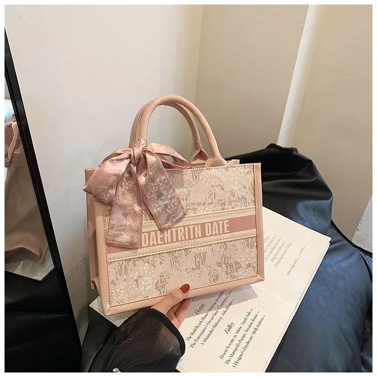 Women Embroidered Pink Tote Bag with Bow — feature 24