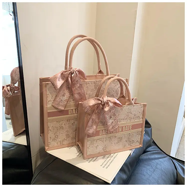Women Embroidered Pink Tote Bag with Bow — feature 25
